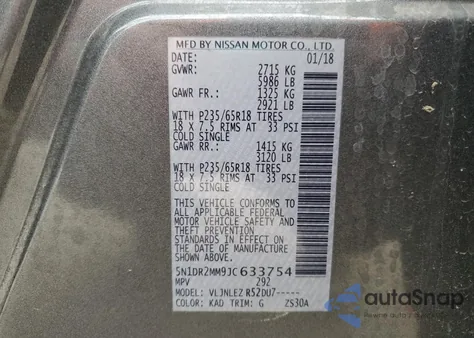 2018 Nissan Pathfinder S из США, поврежденный, VIN 5N1DR2MM9JC633754